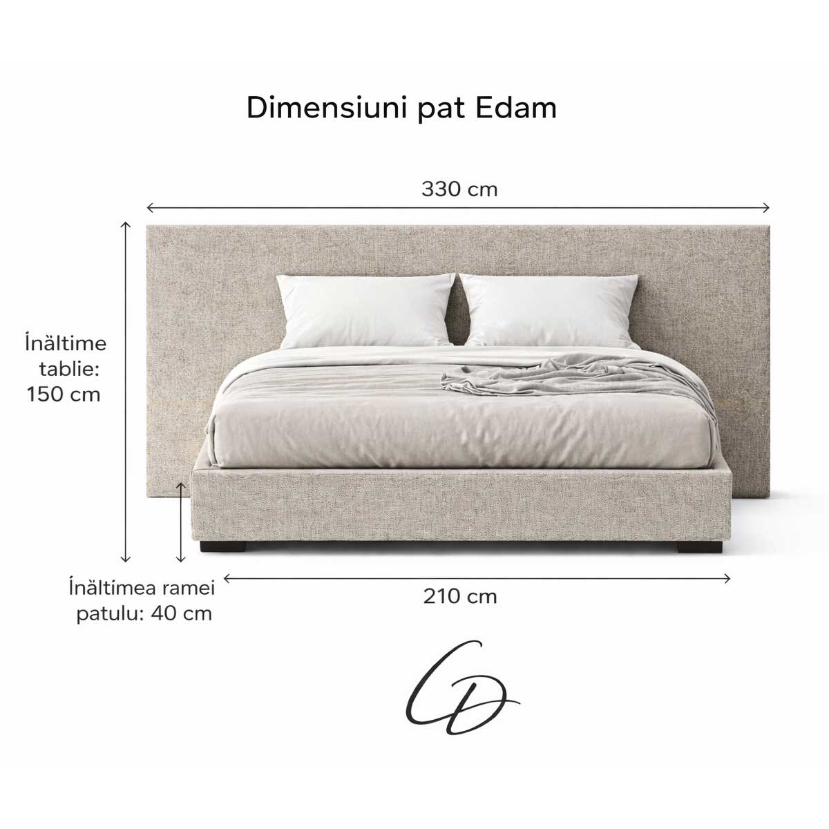 Pat tapițat Edam 200x200 cm | Pat matrimonial modern – CODI Atelier - imagine 6