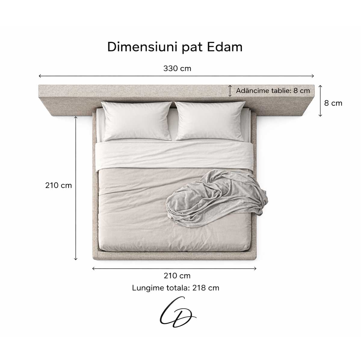 Pat tapițat Edam 200x200 cm | Pat matrimonial modern – CODI Atelier - imagine 5