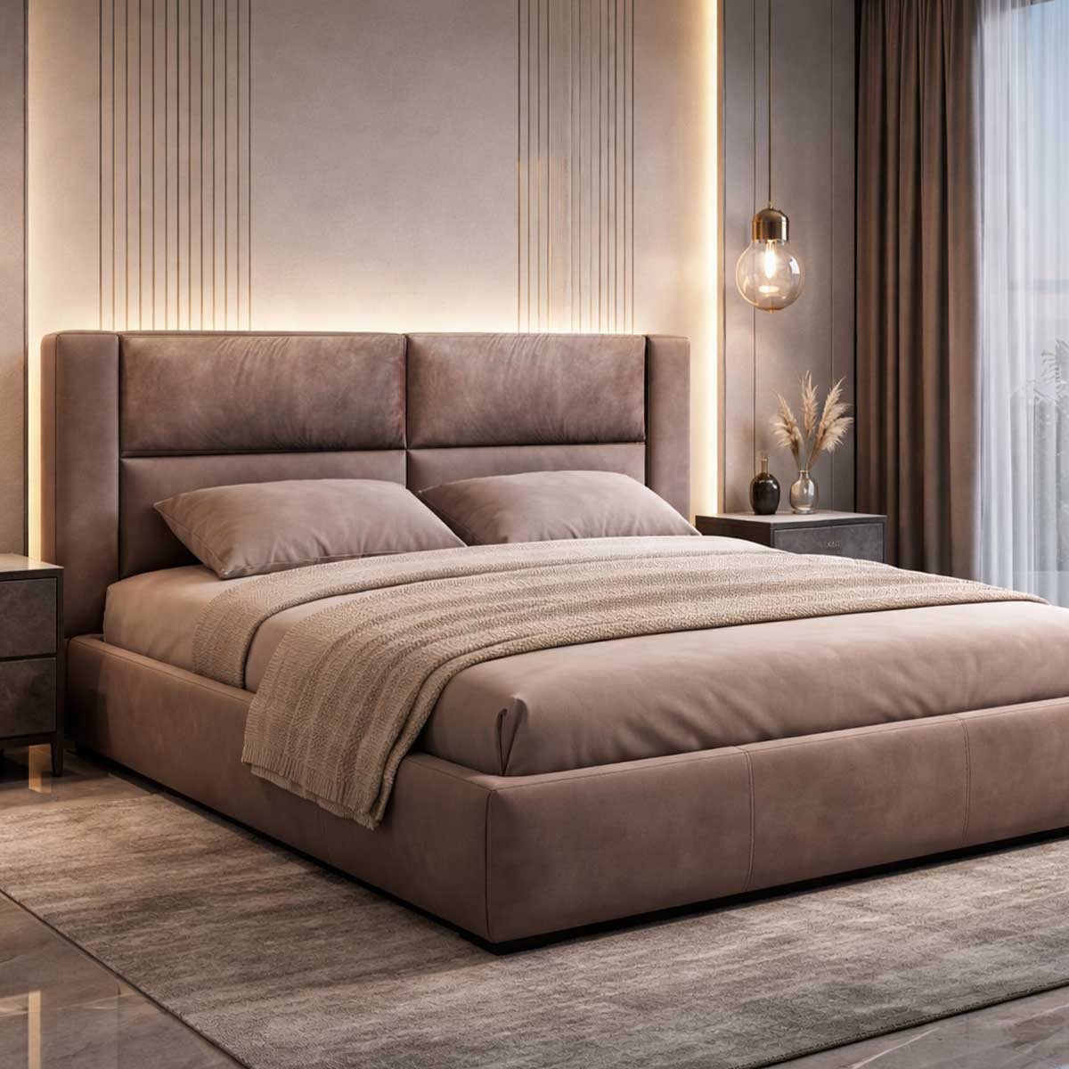 Pat tapițat Cezar 200x200 cm | piele naturala Nabuc– CODI Atelier - imagine 2