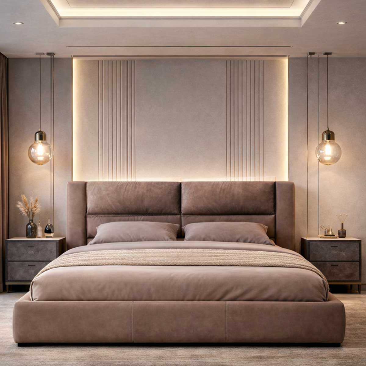 Pat tapițat Cezar 200x200 cm | piele naturala Nabuc– CODI Atelier - imagine 4